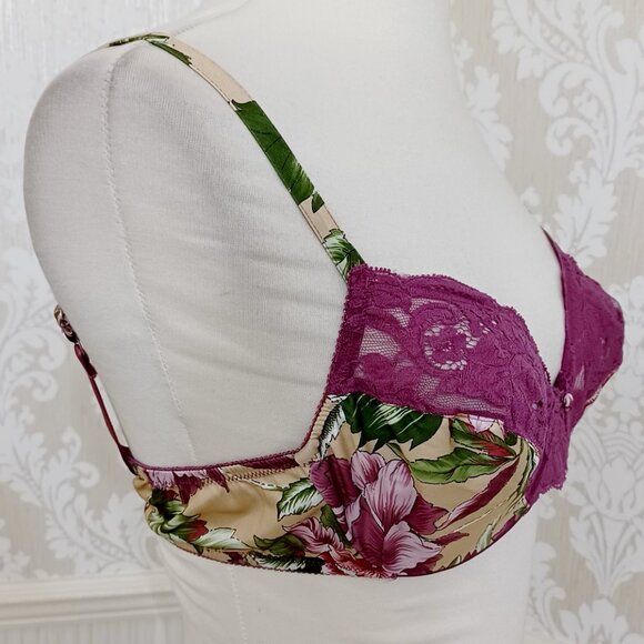 Vintage Victoria's Secret Gold Label Plum Purple Floral Bra Size 36B - Picture 2 of 4